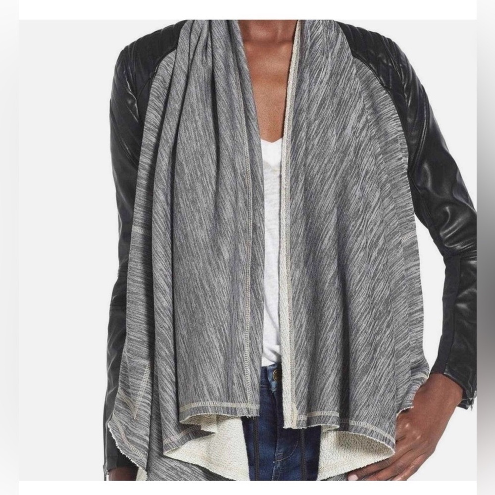 Blank NYC Faux Leather Moto Drape French Terry Wrap Jacket, Size M, FLAWED - Picture 2 of 14